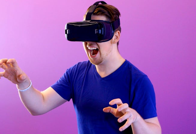 A man using a virtual reality headset